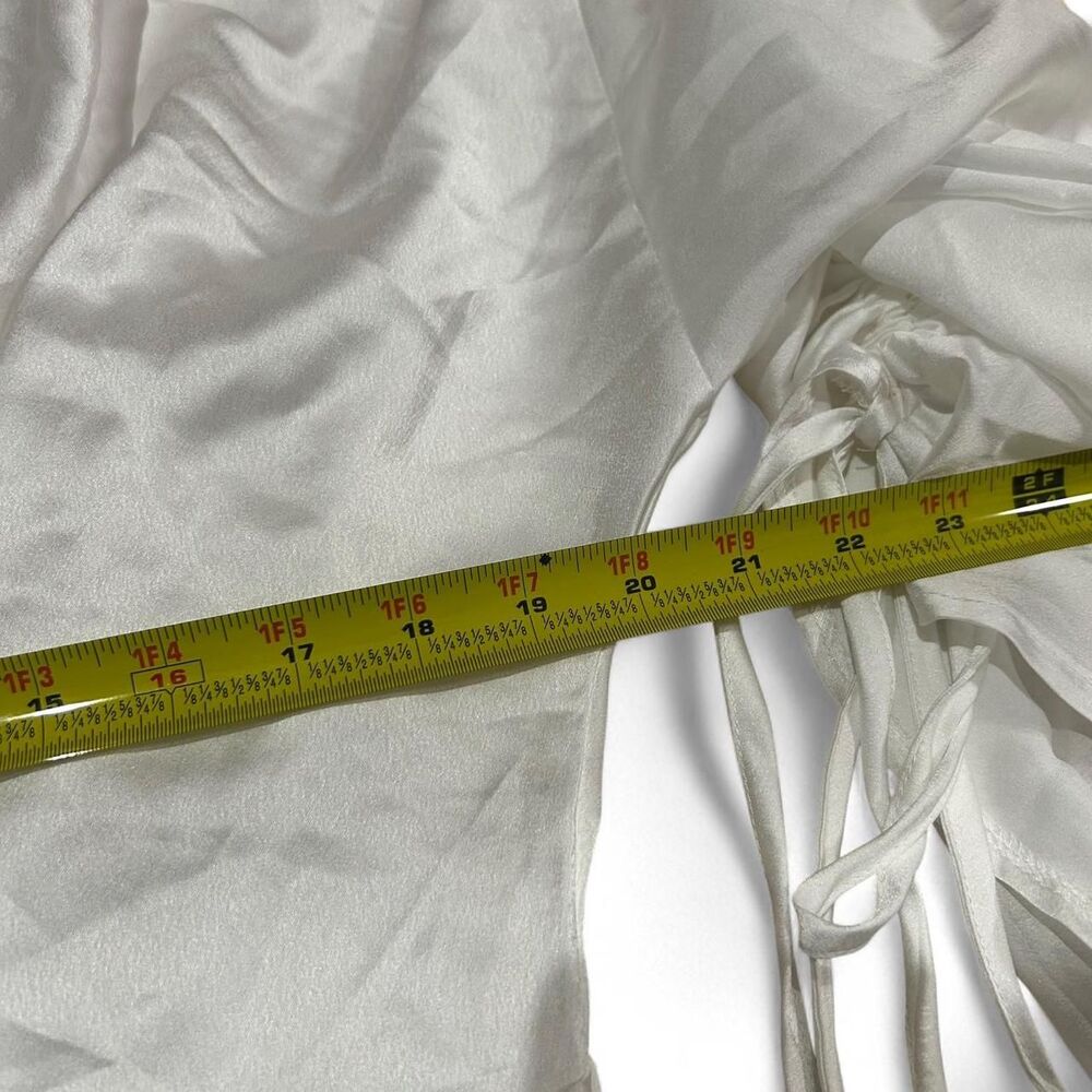 White Satin Plunge Ruched Front Dress - Picture 7 of 8
